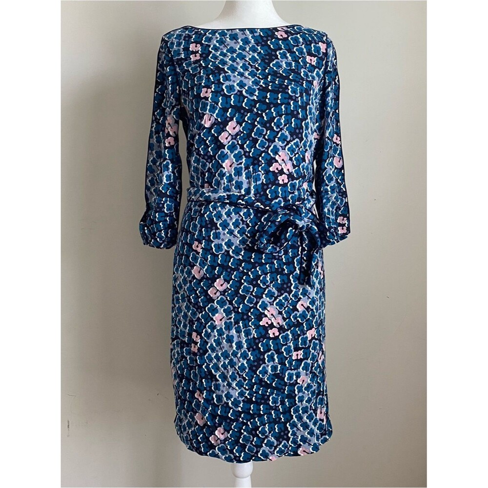 Boden Printed Kelly Floral Dress 3/4 Sleeve Waist Tie Preppy Career 6R